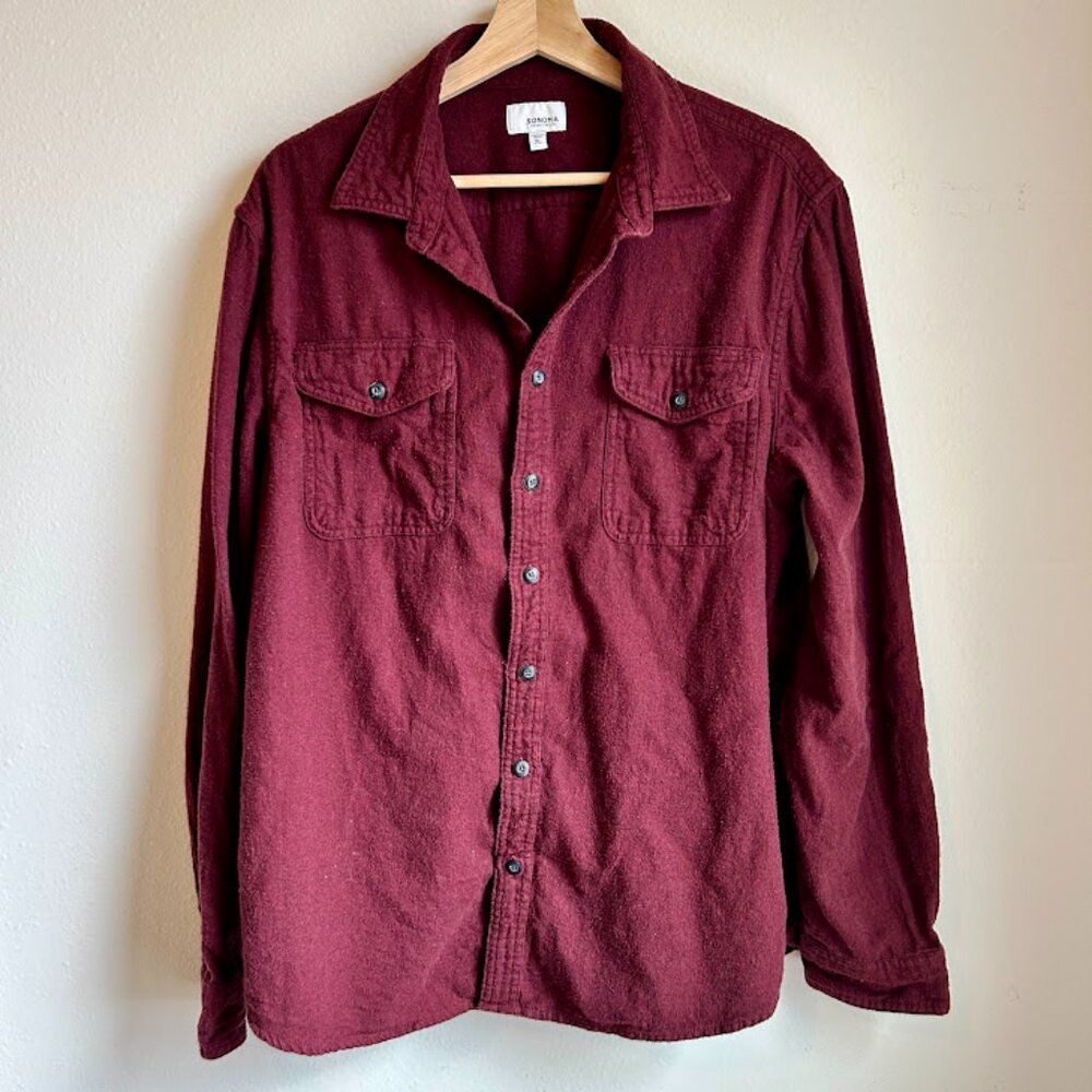 SONOMA I Burgundy Flannel Button Up Shirt I Long Sleeve I Size XL‎